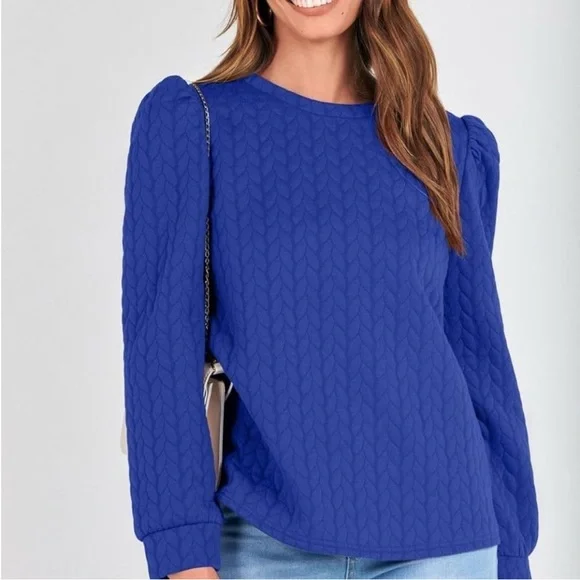 Women's Lapis Blue Puff Sleeve Sweatshirt - Picture 4 of 8